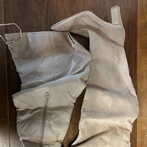 Suede Tan Fashion 2 Figure Boot Heels